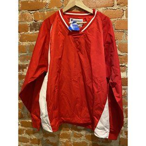 Champion Mens Varsity Jacket L Red White V Neck Drawcord Waistband Lined Nylon